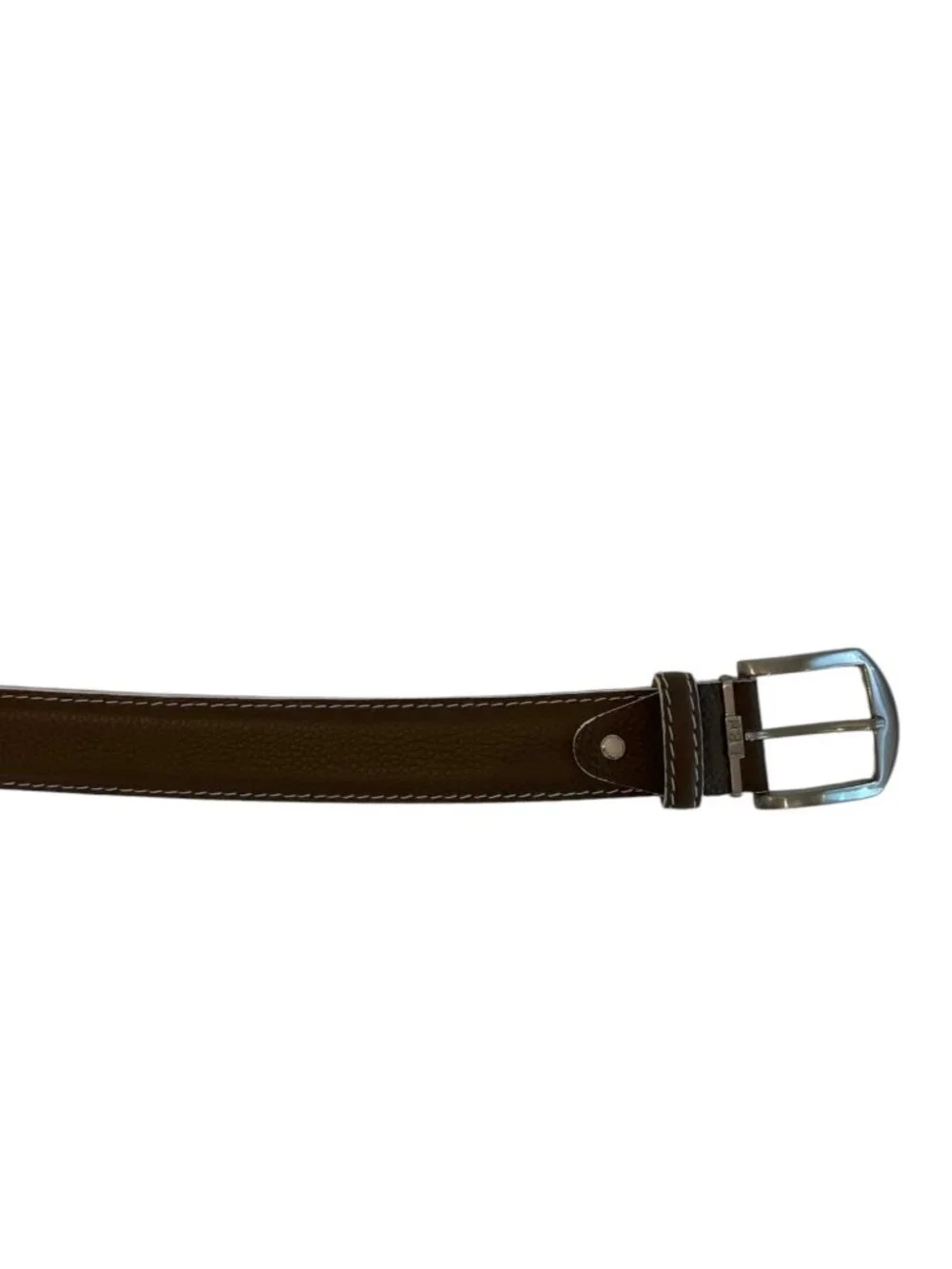 L.E.N. LEN Men's Genuine French Calf Leather Belt Brown with Pebble Grain USA 46